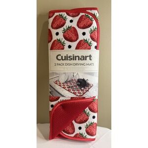 Strawberry Kitchen Dish Mat 2-Pack Reverse to Red Polyester Red White Black Dots